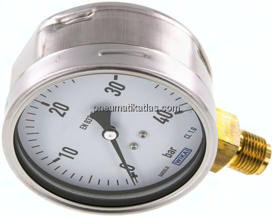 Manometer senkrecht (CrNi/Ms), 100mm, 0 - 40 bar