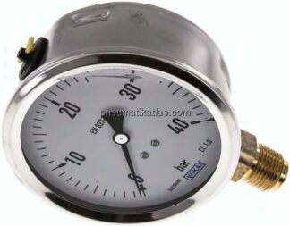 Glycerin-Manometer senkrecht (CrNi/Ms),100mm, 0 - 40 bar