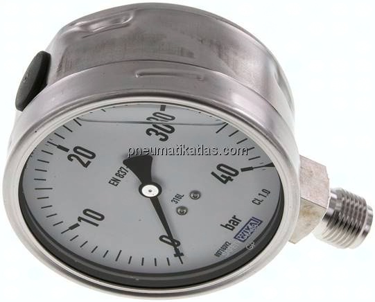 Chemie-Glycerin-Manometer senkrecht,100mm, 0 - 40 bar