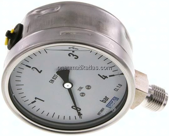 Chemie-Glycerin-Manometer senkrecht,100mm, 0 - 4 bar