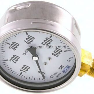 Manometer senkrecht (CrNi/Ms), 100mm, 0 - 600 bar