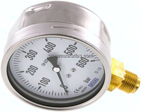 Manometer senkrecht (CrNi/Ms), 100mm, 0 - 600 bar