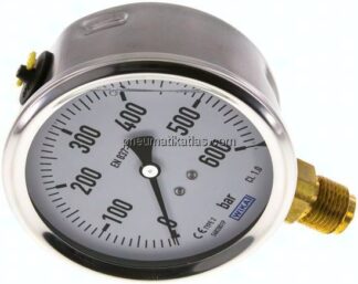 Glycerin-Manometer senkrecht (CrNi/Ms),100mm, 0 - 600 bar