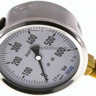 Glycerin-Manometer senkrecht (CrNi/Ms),100mm, 0 - 600 bar