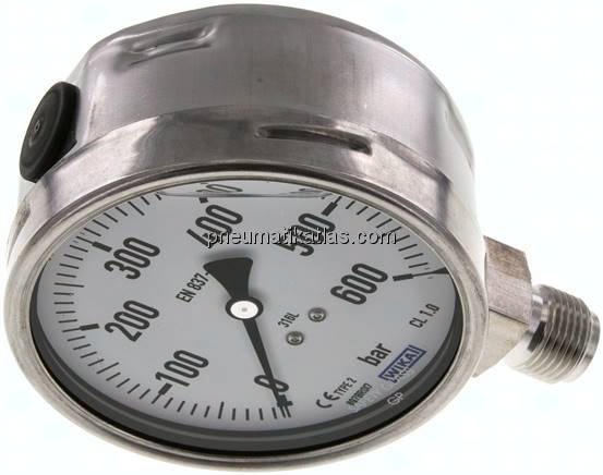 Chemie-Glycerin-Manometer senkrecht,100mm, 0 - 600 bar