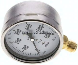 Manometer senkrecht 100mm, 0 - 600 mbar, G 1/2"