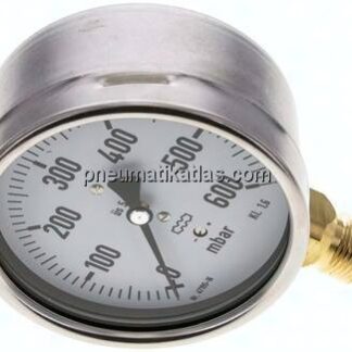 Manometer senkrecht 100mm, 0 - 600 mbar, G 1/2"