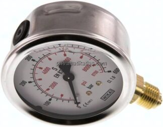 Glycerin-Manometer senkrecht (CrNi/Ms), 63mm, 0 - 600 bar