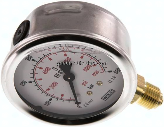 Glycerin-Manometer senkrecht (CrNi/Ms), 63mm, 0 - 600 bar