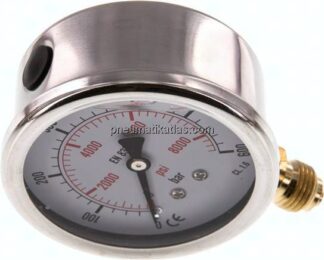 Glycerin-Manometer senkrecht (CrNi/Ms), 63mm, 0 - 600 bar