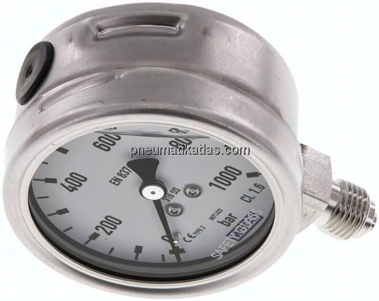 Chemie-Glycerin-Manometer senkrecht, 63mm, 0 - 600 bar