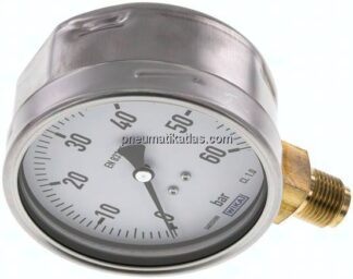 Manometer senkrecht (CrNi/Ms), 100mm, 0 - 60 bar