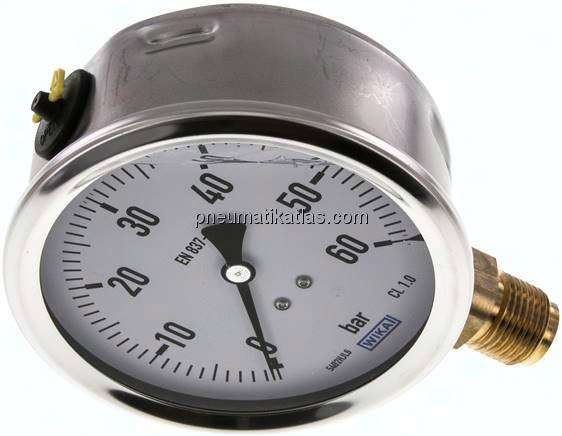 Glycerin-Manometer senkrecht (CrNi/Ms),100mm, 0 - 60 bar