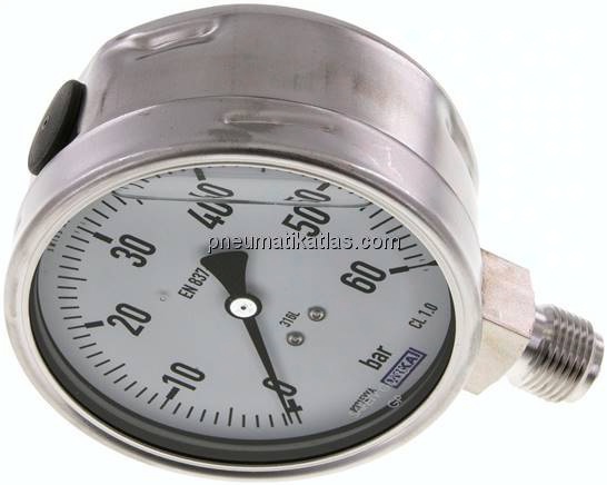Chemie-Glycerin-Manometer senkrecht,100mm, 0 - 60 bar