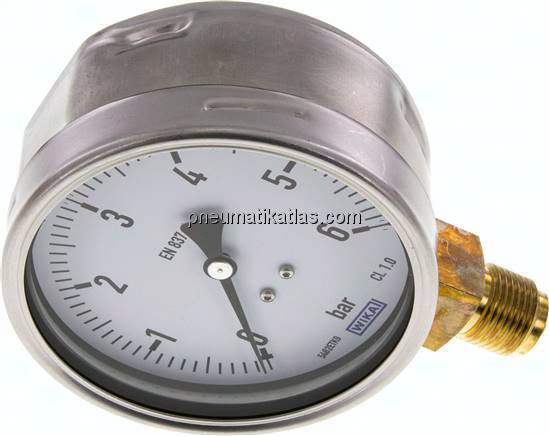 Manometer senkrecht (CrNi/Ms), 100mm, 0 - 6 bar