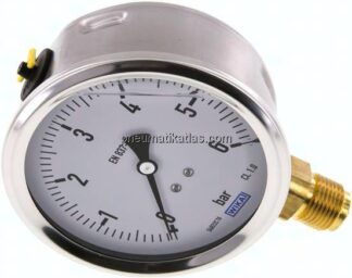 Glycerin-Manometer senkrecht (CrNi/Ms),100mm, 0 - 6 bar