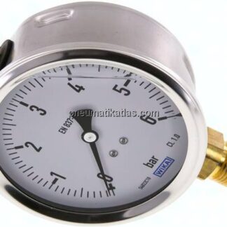 Glycerin-Manometer senkrecht (CrNi/Ms),100mm, 0 - 6 bar