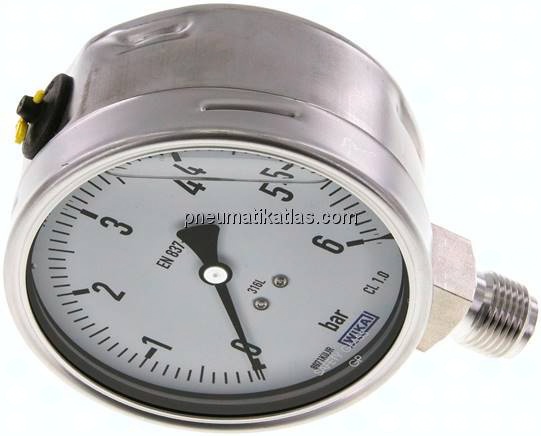 Chemie-Glycerin-Manometer senkrecht,100mm, 0 - 6 bar