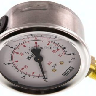 Glycerin-Manometer senkrecht (CrNi/Ms), 63mm, 0 - 6 bar