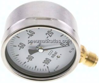 Manometer senkrecht 100mm, -0,1 bar bis 0 bar mbar, G 1/2"