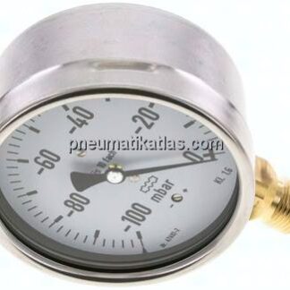 Manometer senkrecht 100mm, -0,1 bar bis 0 bar mbar, G 1/2"