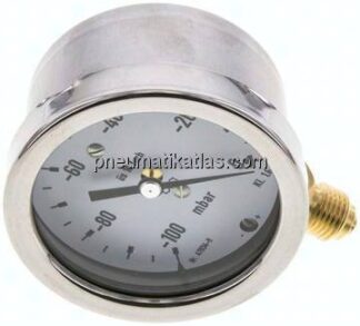 Manometer senkrecht 63mm, -0,1 bar bis 0 bar mbar, G 1/4"