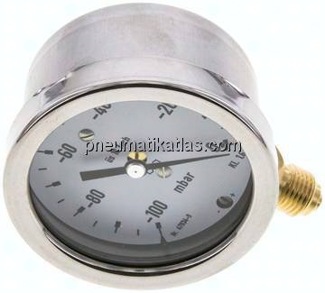 Manometer senkrecht 63mm, -0,1 bar bis 0 bar mbar, G 1/4"