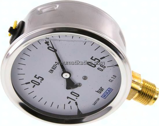 Glycerin-Manometer senkrecht (CrNi/Ms),100mm, -1 bis 0,6 bar