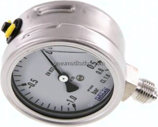 Chemie-Glycerin-Manometer senkrecht, 63mm, -1 bis 0,6 bar