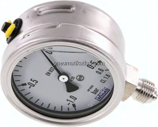 Chemie-Glycerin-Manometer senkrecht, 63mm, -1 bis 0,6 bar