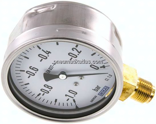 Manometer senkrecht (CrNi/Ms), 100mm, -1 bis 0 bar