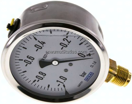 Glycerin-Manometer senkrecht (CrNi/Ms),100mm, -1 bis 0 bar