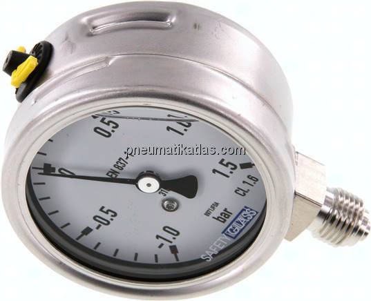Chemie-Glycerin-Manometer senkrecht, 63mm, -1 bis 1,5 bar