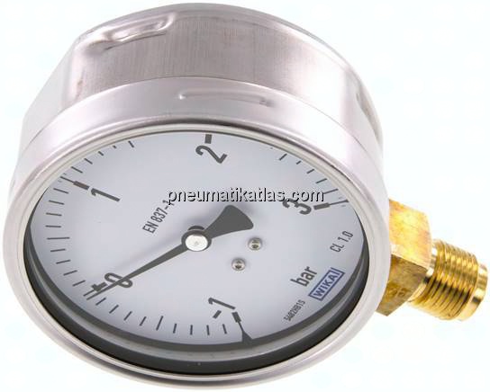 Manometer senkrecht (CrNi/Ms), 100mm, -1 bis 3 bar