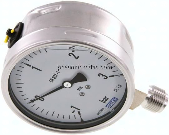 Chemie-Glycerin-Manometer senkrecht,100mm, -1 bis 3 bar