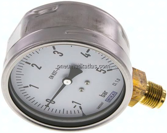 Manometer senkrecht (CrNi/Ms), 100mm, -1 bis 5 bar