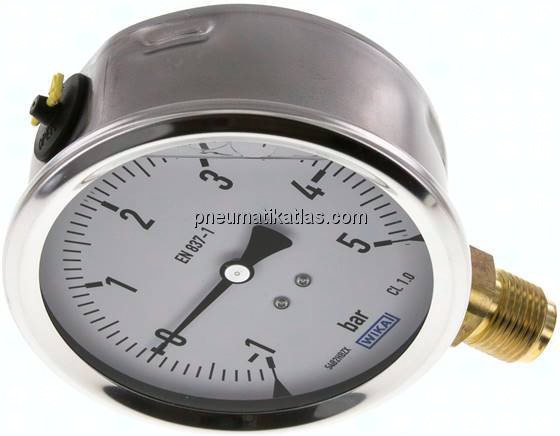 Glycerin-Manometer senkrecht (CrNi/Ms),100mm, -1 bis 5 bar