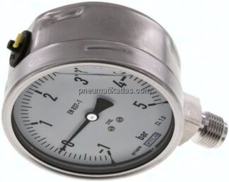 Chemie-Glycerin-Manometer senkrecht,100mm, -1 bis 5 bar