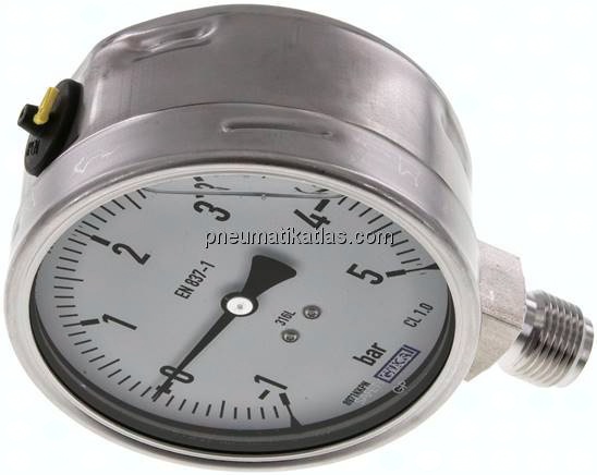 Chemie-Glycerin-Manometer senkrecht,100mm, -1 bis 5 bar
