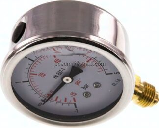 Glycerin-Manometer senkrecht (CrNi/Ms), 63mm, -1 bis 5 bar