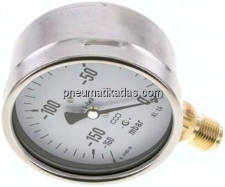 Manometer senkrecht 100mm, -0,16 bar bis 0 bar mbar, G 1/2"