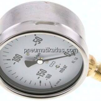 Manometer senkrecht 100mm, -0,16 bar bis 0 bar mbar, G 1/2"