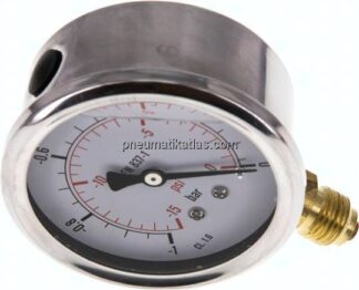 Glycerin-Manometer senkrecht (CrNi/Ms), 63mm, -1 bis 0 bar