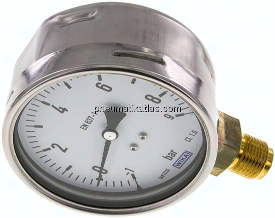 Manometer senkrecht (CrNi/Ms), 100mm, -1 bis 9 bar