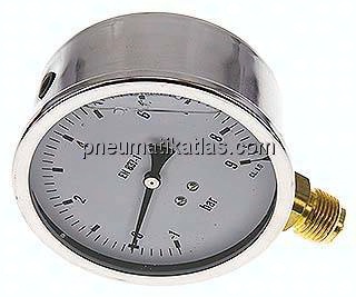 Glycerin-Manometer senkrecht (CrNi/Ms),100mm, -1 bis 9 bar