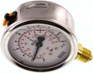 Glycerin-Manometer senkrecht (CrNi/Ms), 63mm, -1 bis 9 bar