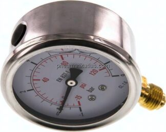 Glycerin-Manometer senkrecht (CrNi/Ms), 63mm, -1 bis 9 bar