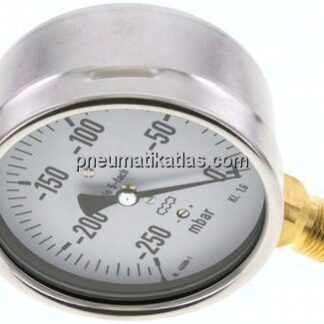 Manometer senkrecht 100mm, -0,25 bar bis 0 bar mbar, G 1/2"