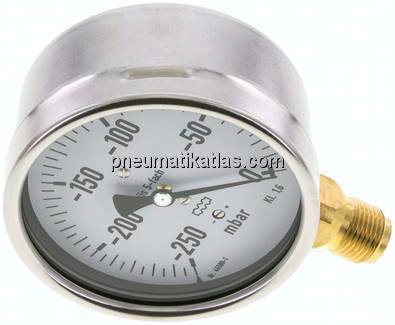 Manometer senkrecht 100mm, -0,25 bar bis 0 bar mbar, G 1/2"