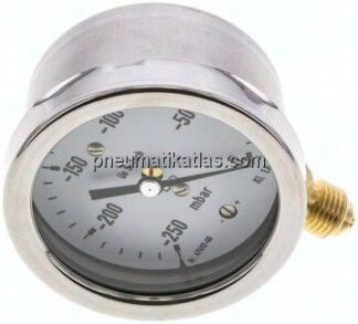 Manometer senkrecht 63mm, -0,25 bar bis 0 bar mbar, G 1/4"